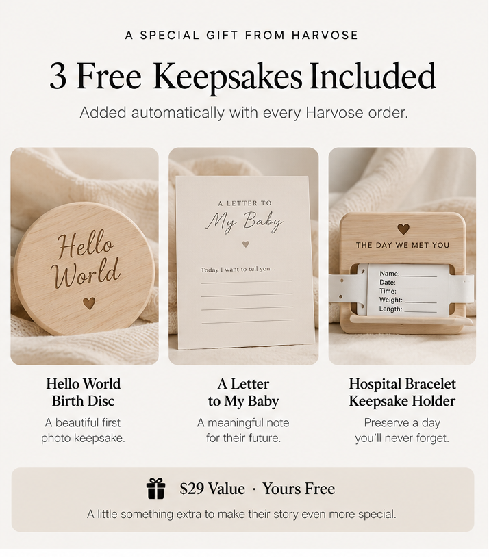 Three complimentary Harvose baby keepsakes included with every order